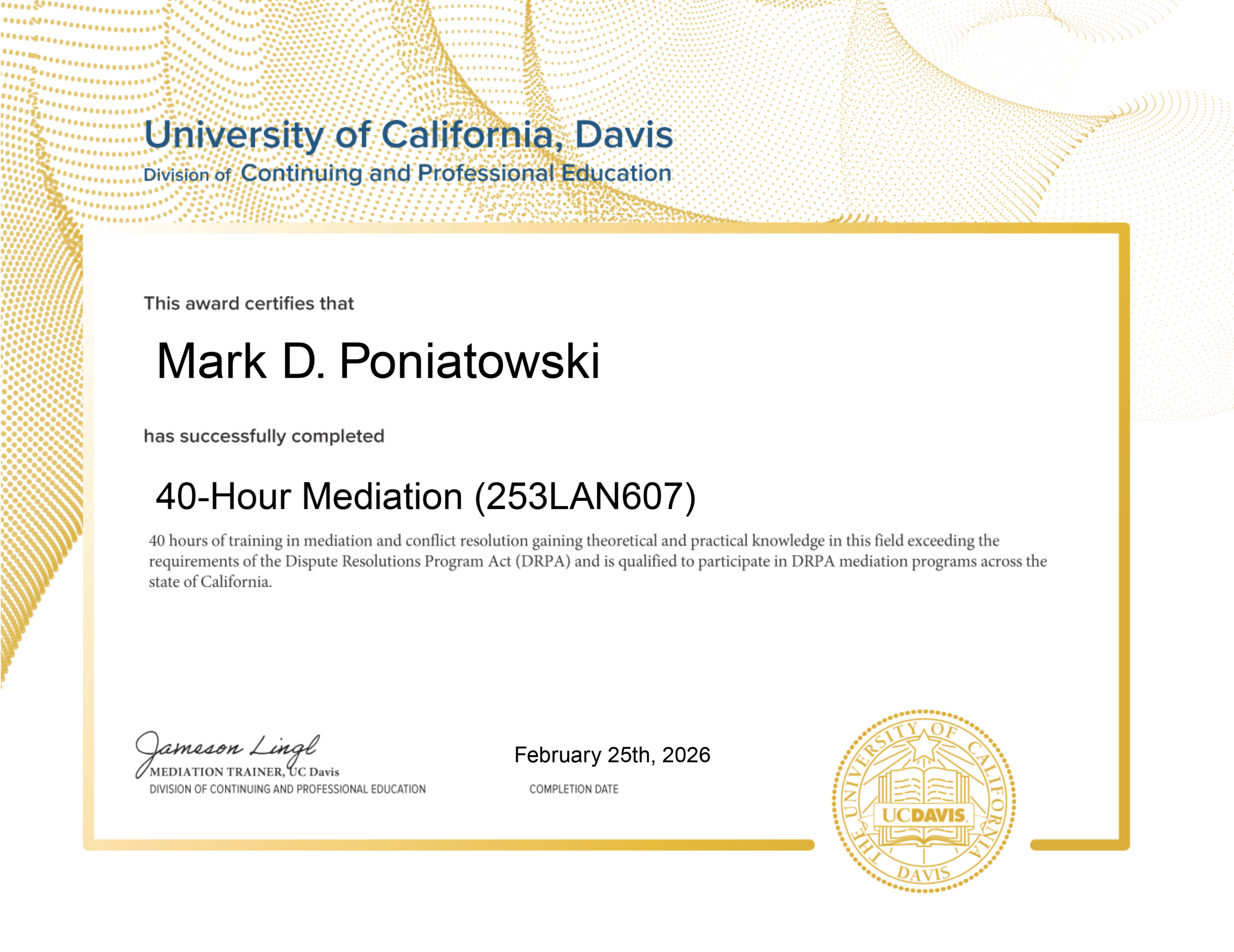 DRPA Mediation Certificate pic